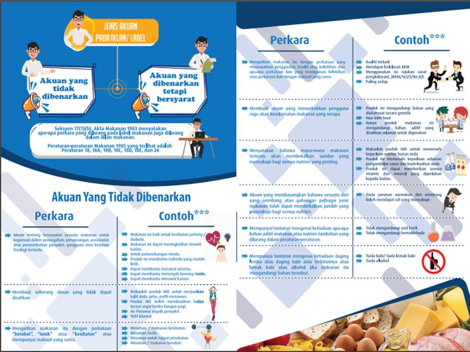 Seksyen 17 (1) (b), Akta Makanan 1983 menyatakan apa-apa perkara yang dilarang pada label makanan juga dilarang dalam iklan makanan.

Peraturan-Peraturan Makanan 1985 yang terlibat adalah Peraturan 18, 18(A), 18(B), 18(C), 18(D), 18(E) dan 26.